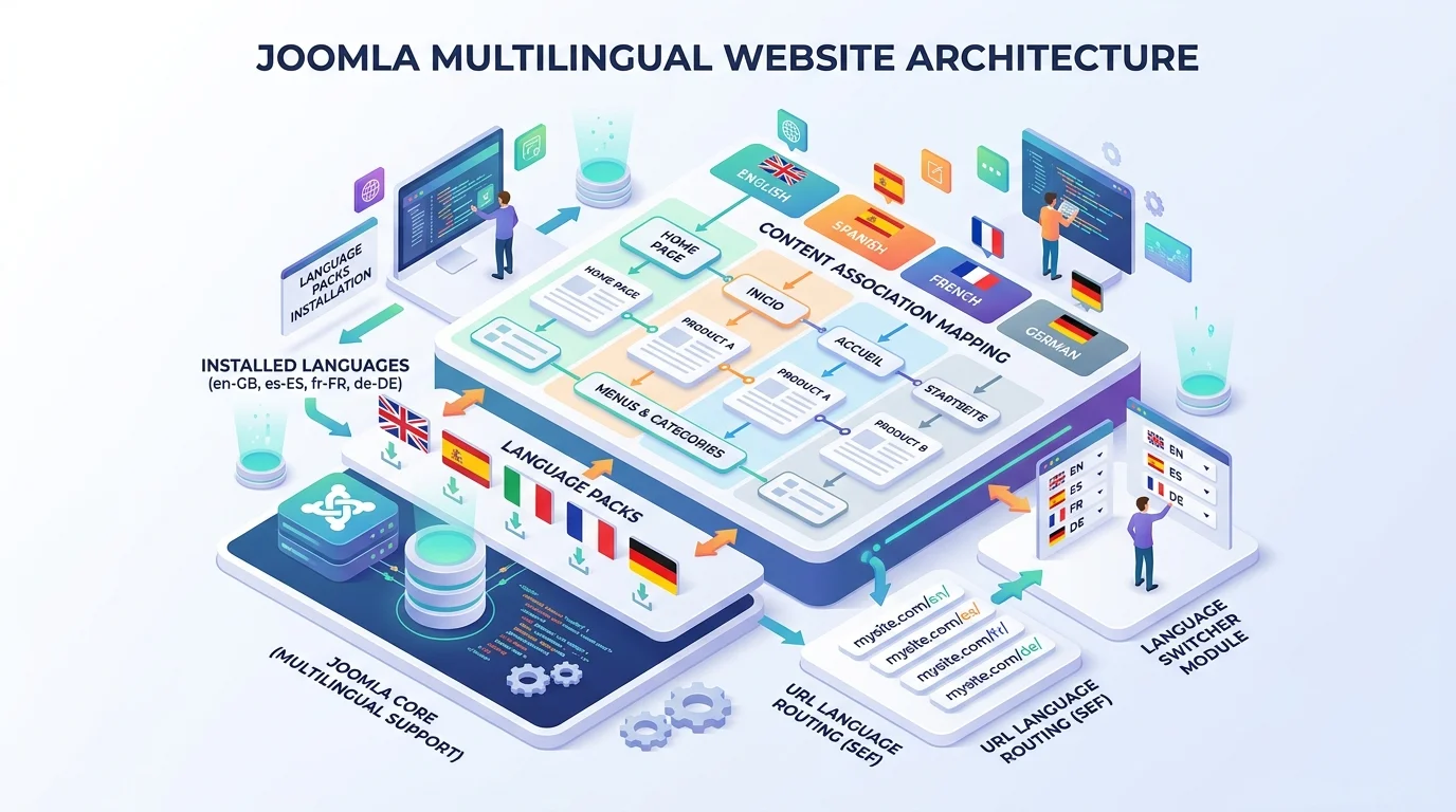 Joomla Multilingual Website Architecture: Language Packs, Association Mapping, and Language Switcher Integration