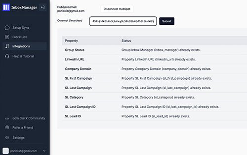 Smartlead HubSpot App - InboxManager - Marketing Tech & Sales Automation project interface preview